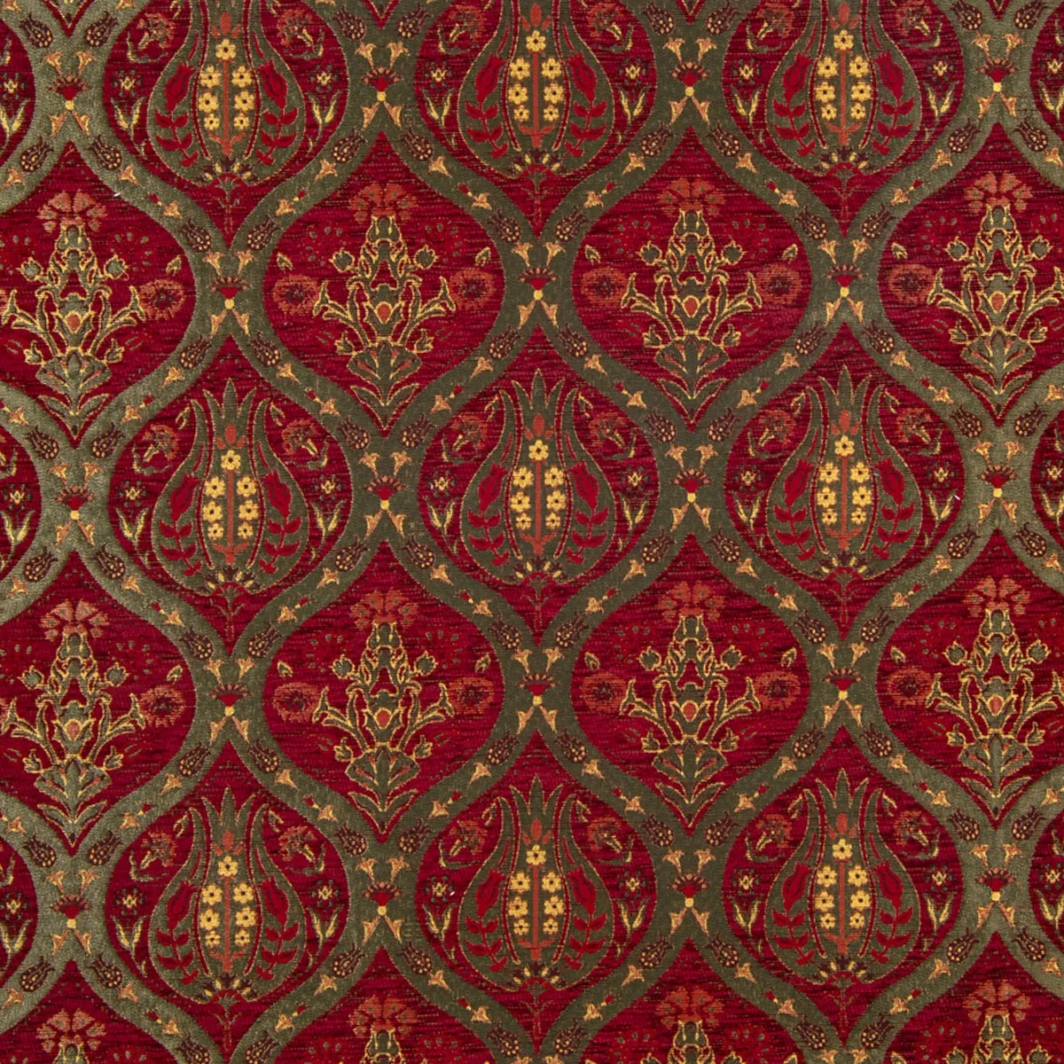 Tulip Designed Red Turkish  Upholstery Chenille Fabric