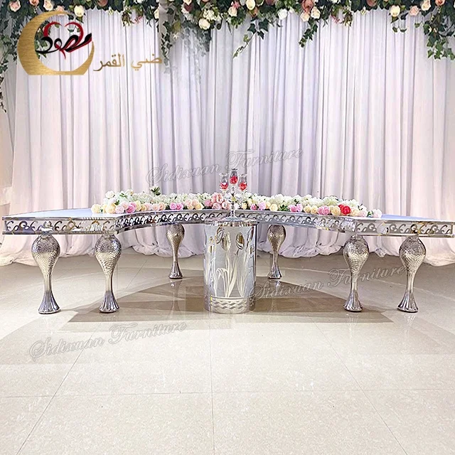 New selling half round silver stainless steel luxury mdf dining wedding table