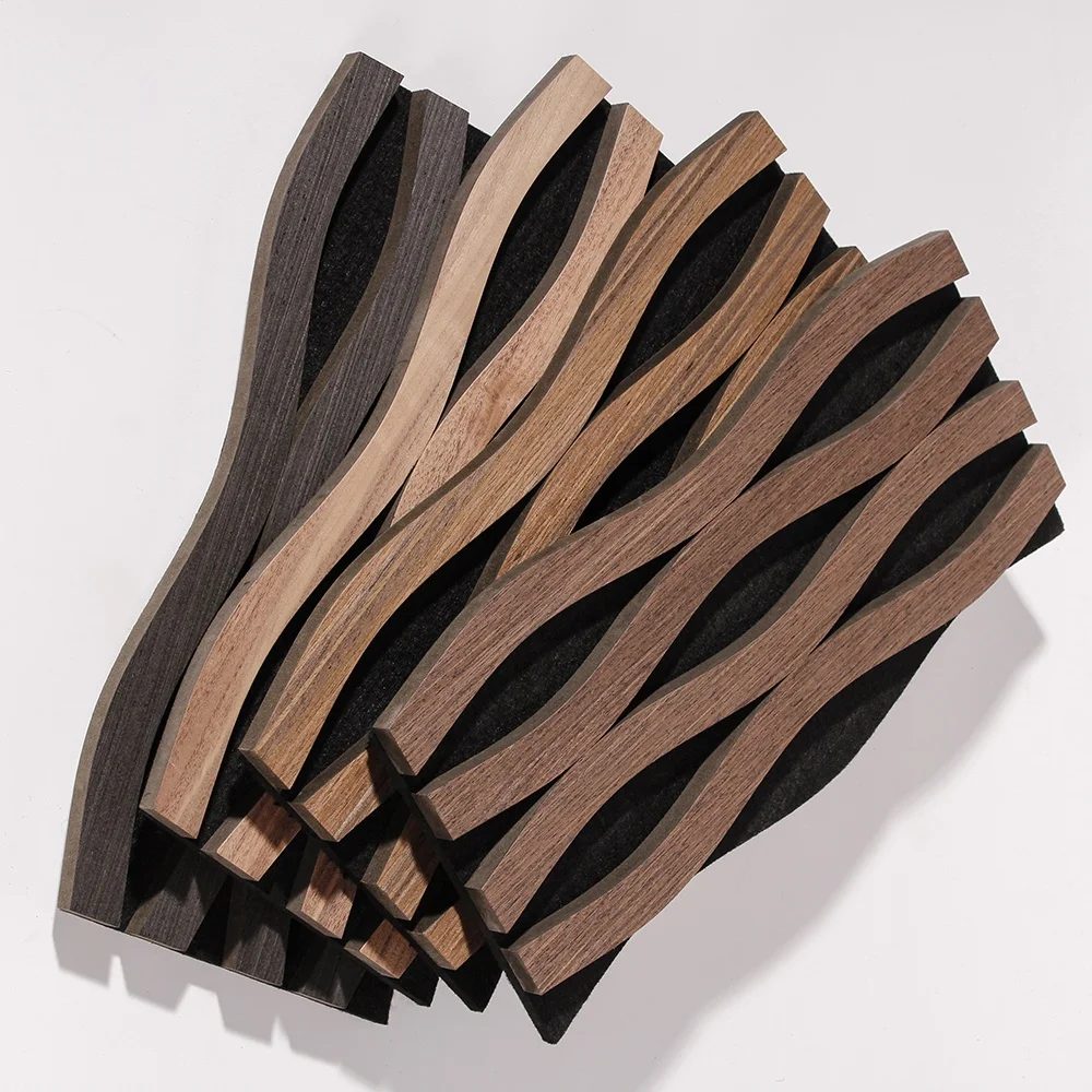 Multiple shapes wood veneer mdf perforated interior decor wood acoustic slat panels
