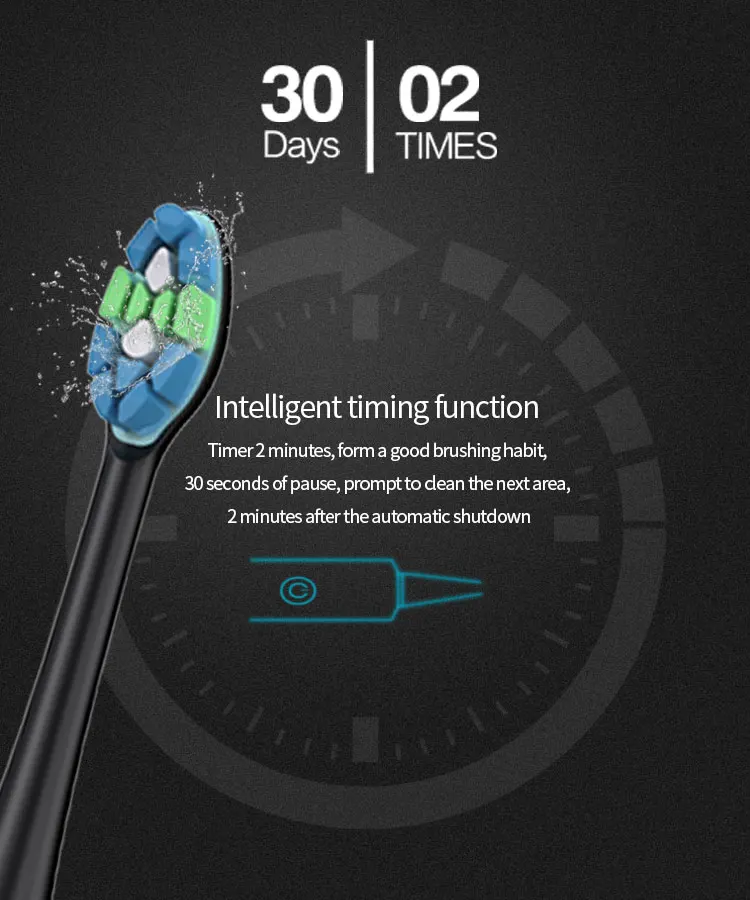 Electric Toothbrush IPX7 Waterproof Strong Clean Whitening Teeth Cleaning Smart Rechargeable Sonic Electric Toothbrush