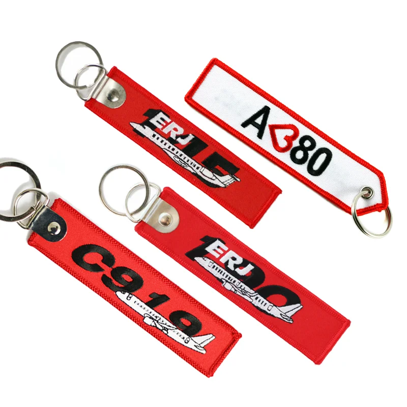 Fabric Embroidery Double-sided Gift Keychain Jet Tags Custom Logo Embroidery Keychains with Ring