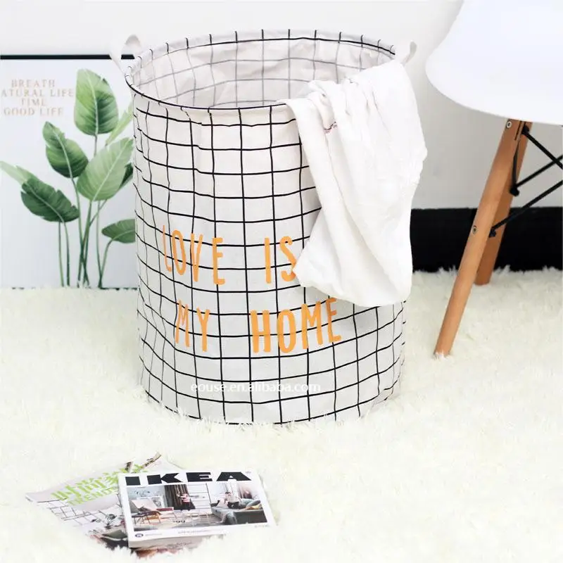 Waterproof Folding Laundry Basket Dirty Clothes Storage Organizer Bucket Round Portable Foldable Cotton Linen Laundry Basket