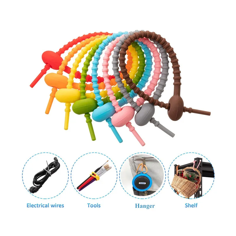 Multipurpose Small Gadget Elastic Silicone Cable Twist Ties Management Silicone Earphone Wire Strap Lanyard Organizers