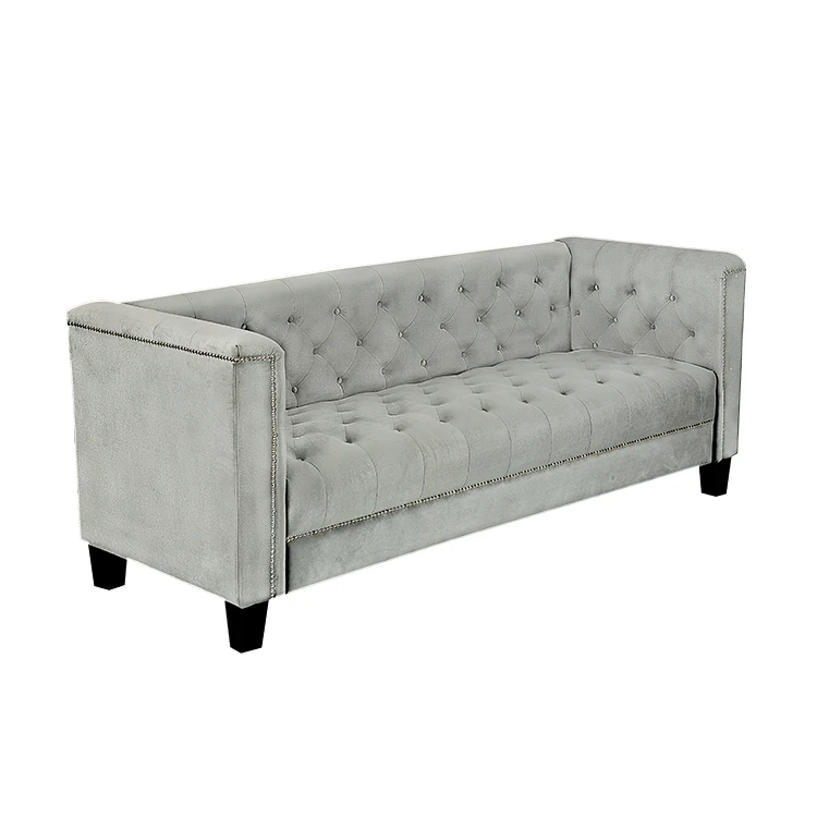 High quality custom luxury long seater soft tufted folding grey chesterfield sofa for living room