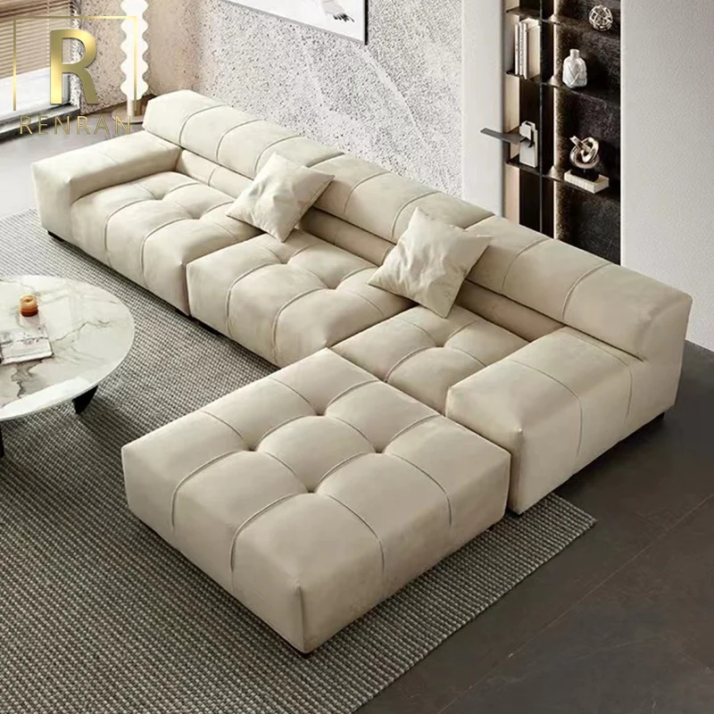 The latest Italian minimalist frosted velvet fabric used furniture sofa set modern living room module L shape sofa set