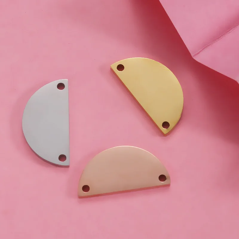 20x10mm DIY Making Geometry Stainless Steel Half Circle Semicircle Two Holes Connector Accessories Jewelry Pendant Charm