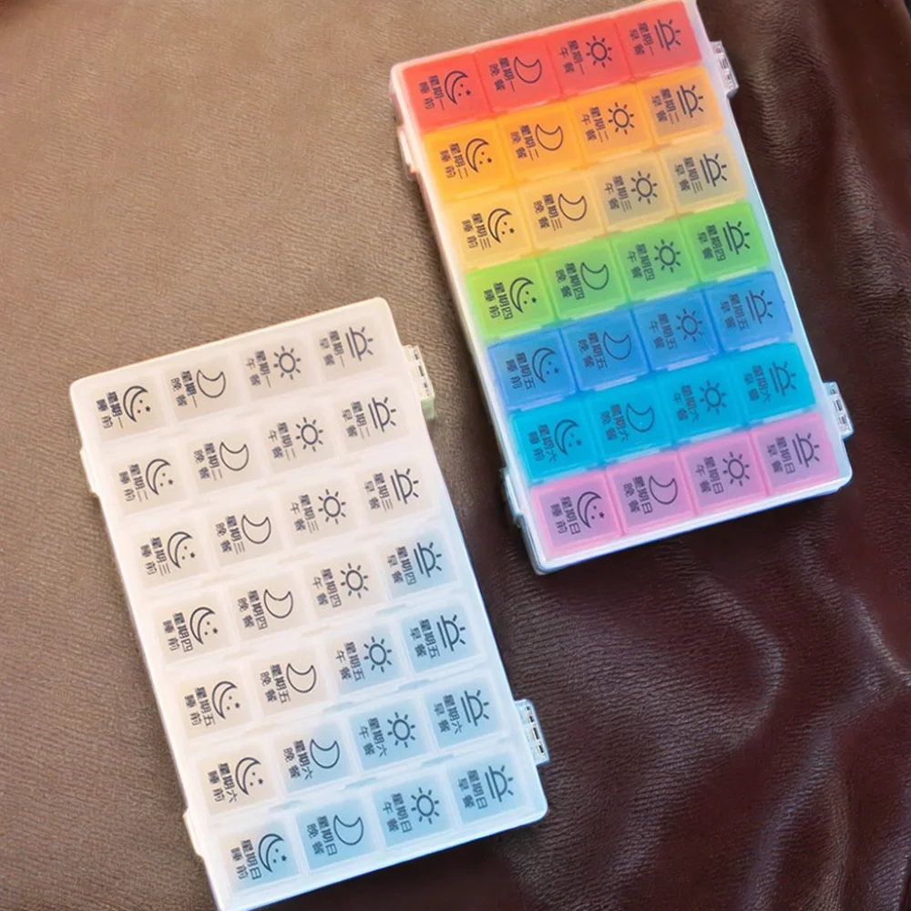 Colorful Medicine Storage Container Plastic Portable Pill Case 7 Day 4 Times Pill Organizer Weekly Pill Box