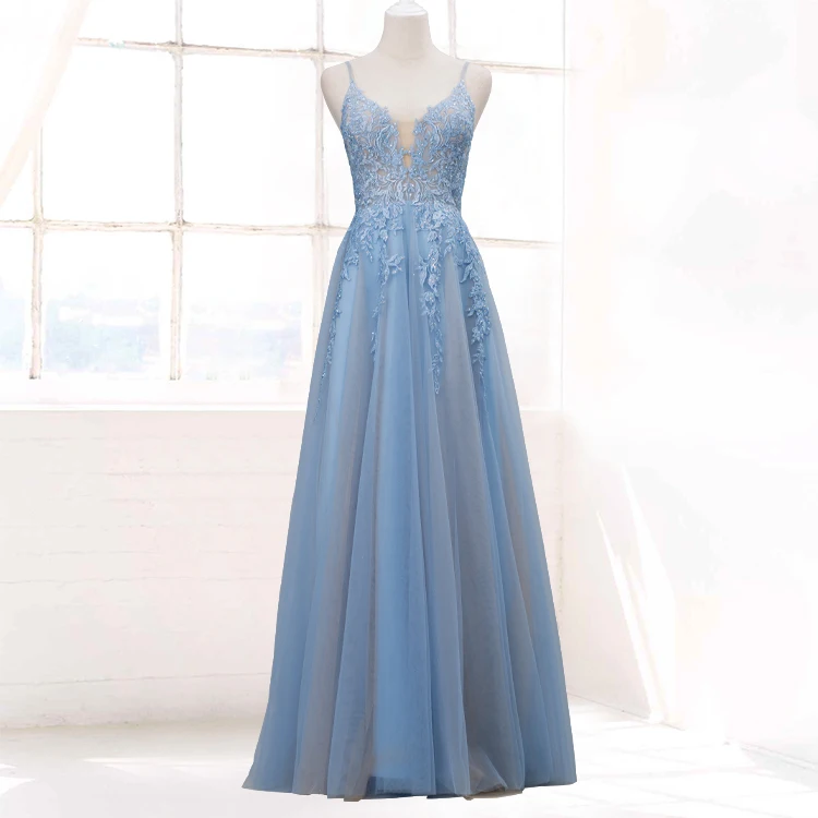 
PR0000179 New Fashion Design Spaghetti Straps A Line Long Tulle Floor Length Royal Blue Prom Dress 