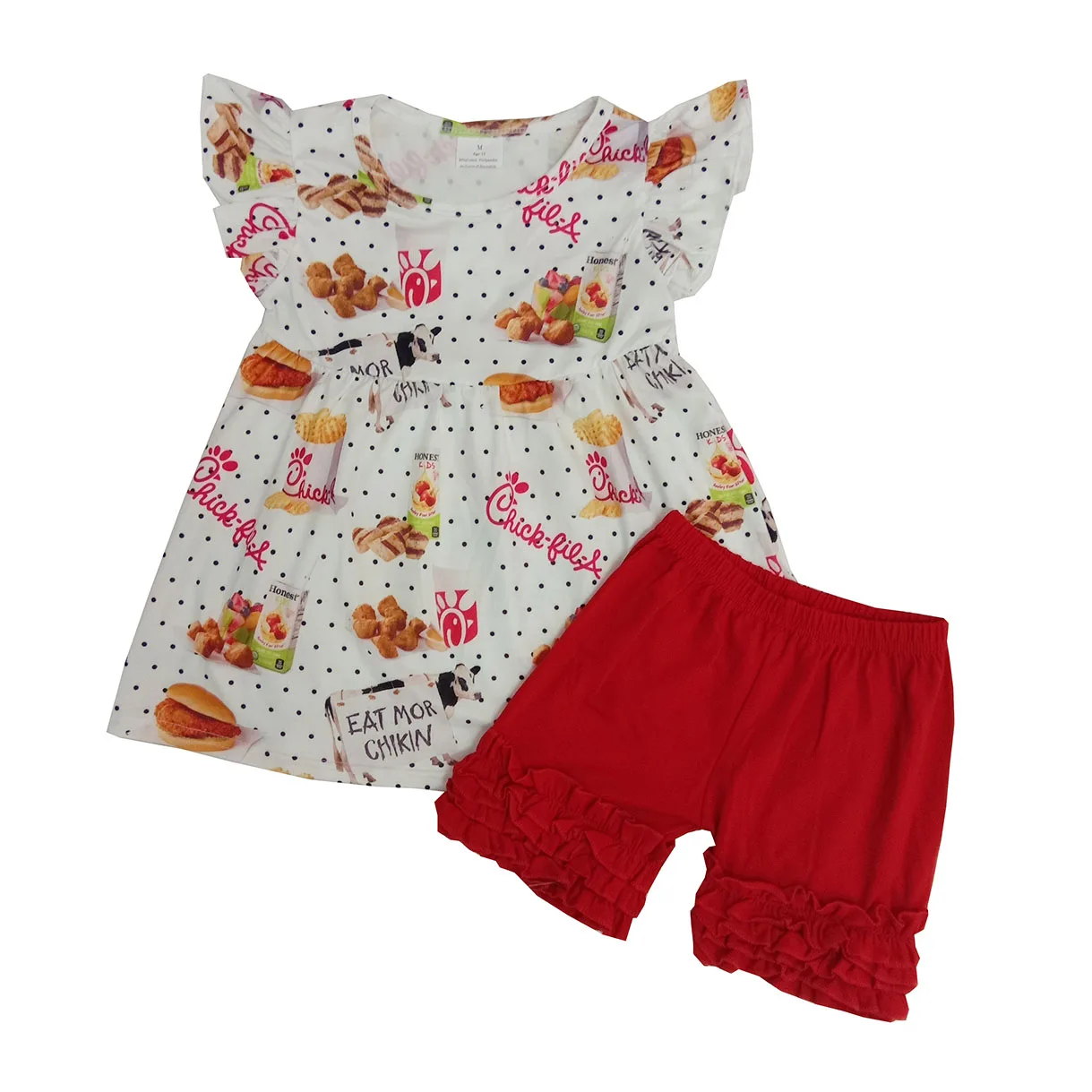 Fashion Baby Girls Casual Red Top Yellow Color Icing Shorts Girls Clothes Sets 12 Years Boutique Girls Clothing Set Summer