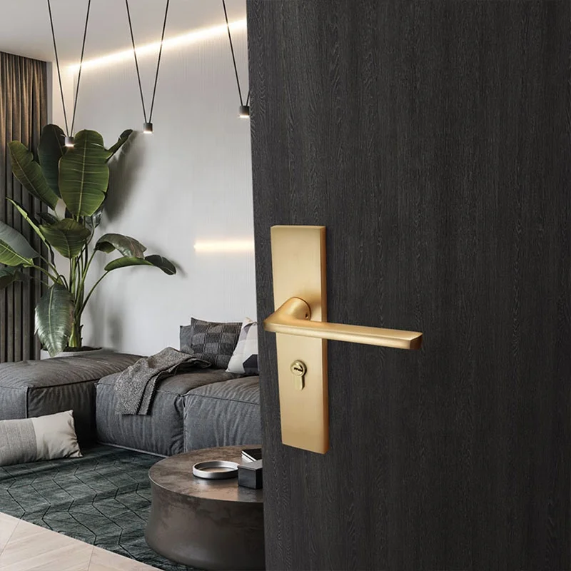 Yonfia A8142P11 rts Latest aluminium door handle lock luxury door handle lock lever gold for Wooden doors
