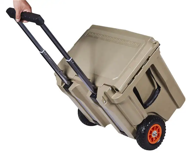 2023 New 60qt towable  outdoor cooler box ice chest with wheels rotomold LLDPE+ PU FOAM for wholesale