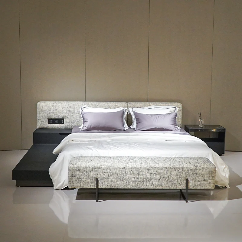 Modenfili Bett Modern Italian Style Stainless Steel Metal Up-Holstered Bedroom Set Multifunction Bed Cama Letto Matrimoniale