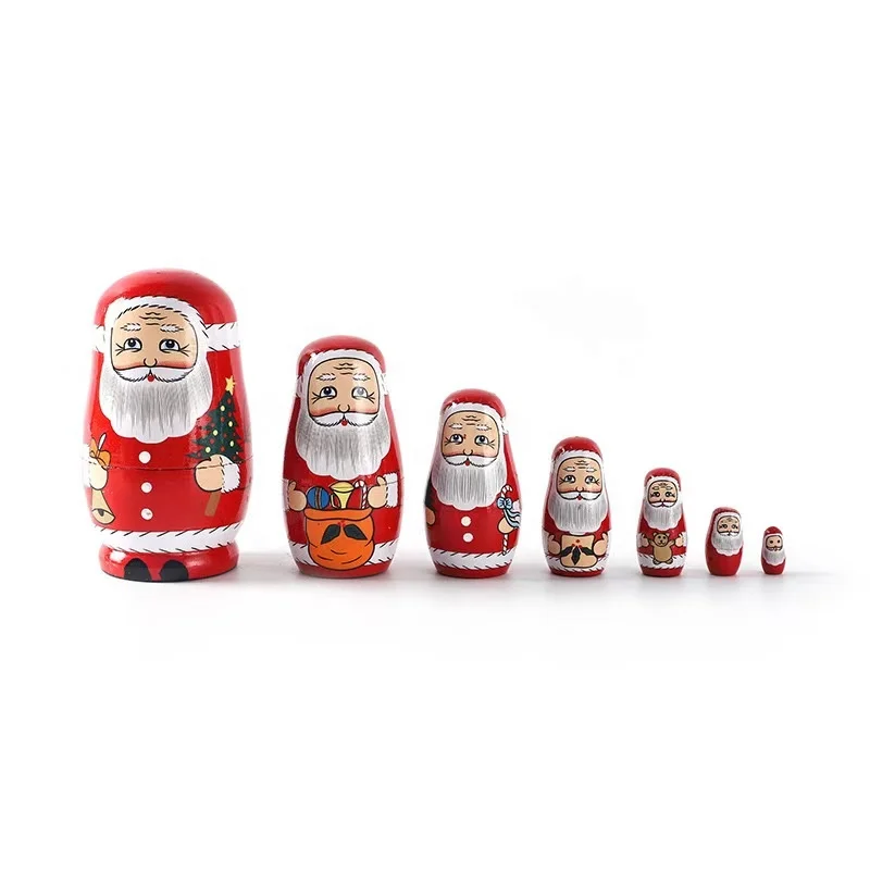 Christmas Handmade Wood Russian Nesting Dolls Gifts  Educational Toys For Kids