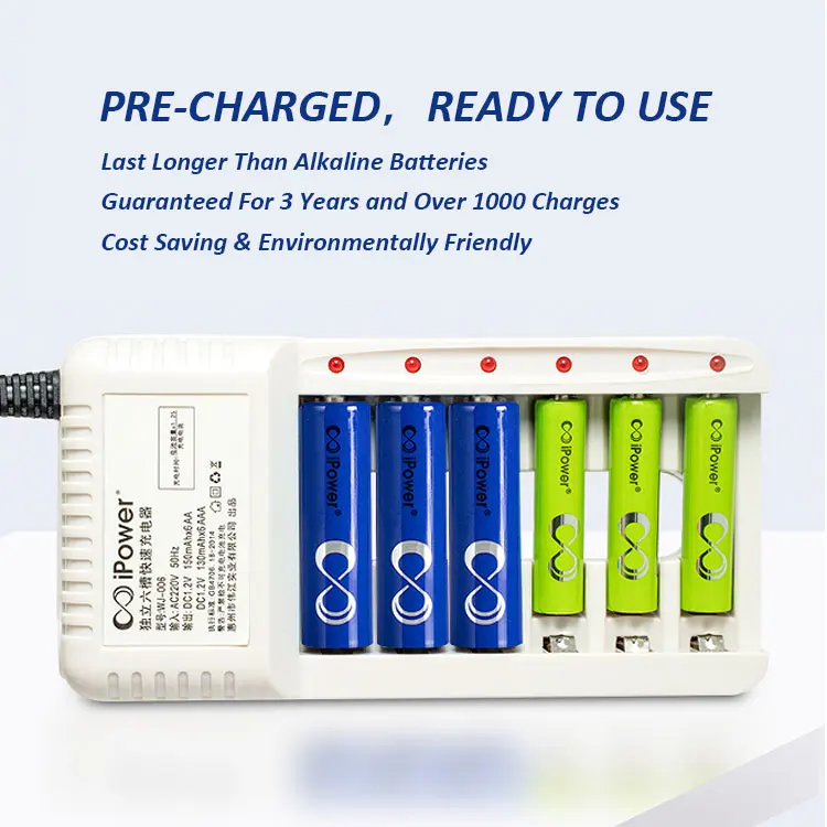 IPower baterai isi ulang 1.2v aa ni mh battery 200mah 2300mah 1/4 aaa rechargeable batteries for solar light