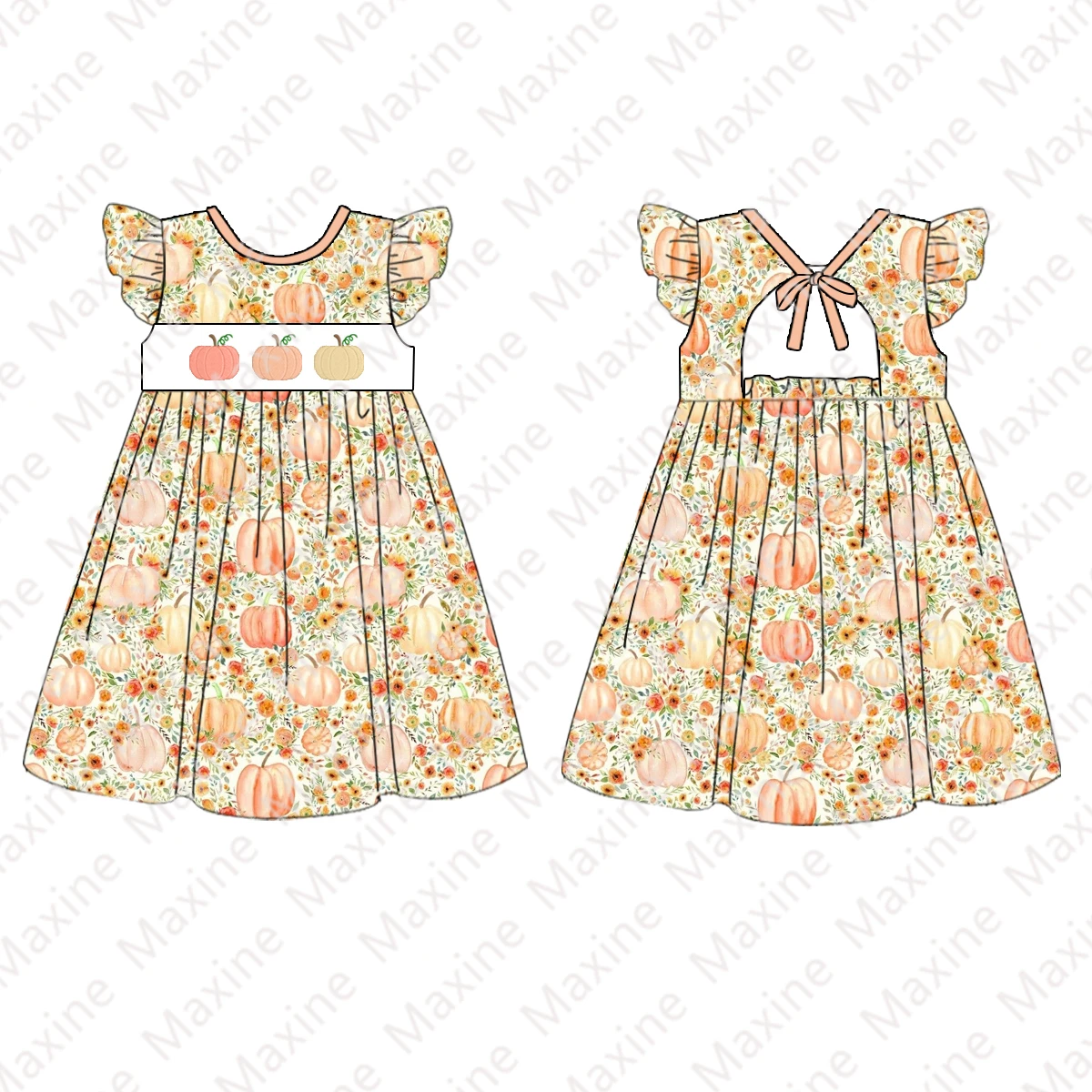 2023 Girls fall boutique outfit flutter top and scalloped shorts outfit pumpkin embroidery baby clothing sets