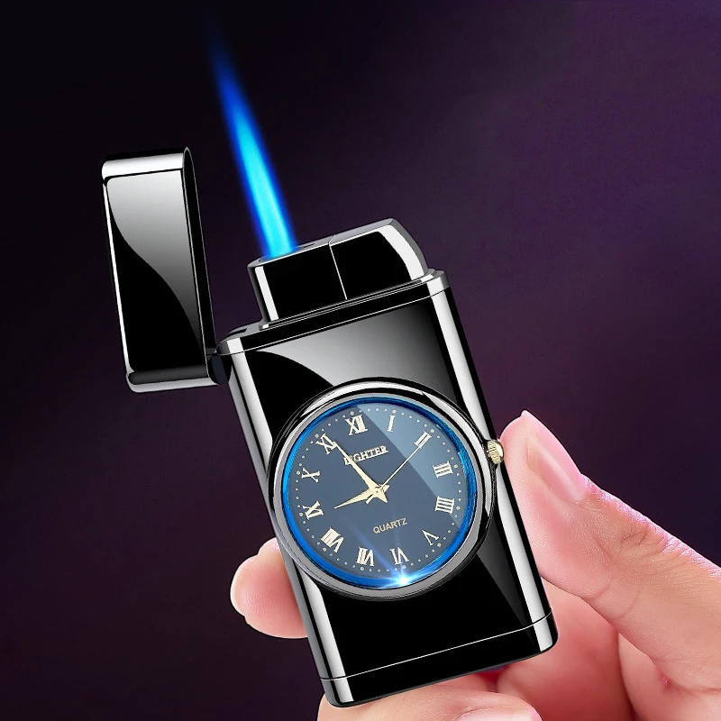 Single Flame Jet Lighter CUSTOM LOGO Glowing at Night Luminous Watch Fashion Business Gift Cigar Cigarette Lighters