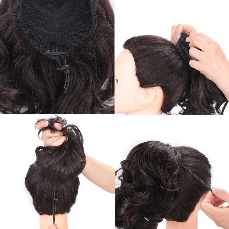 Vigorous Short Natural Wavy 2 Clips In Tail Hair Ponytail Hairpiece Wrap Round With Hairpins Synthetic Ponytail Extensions