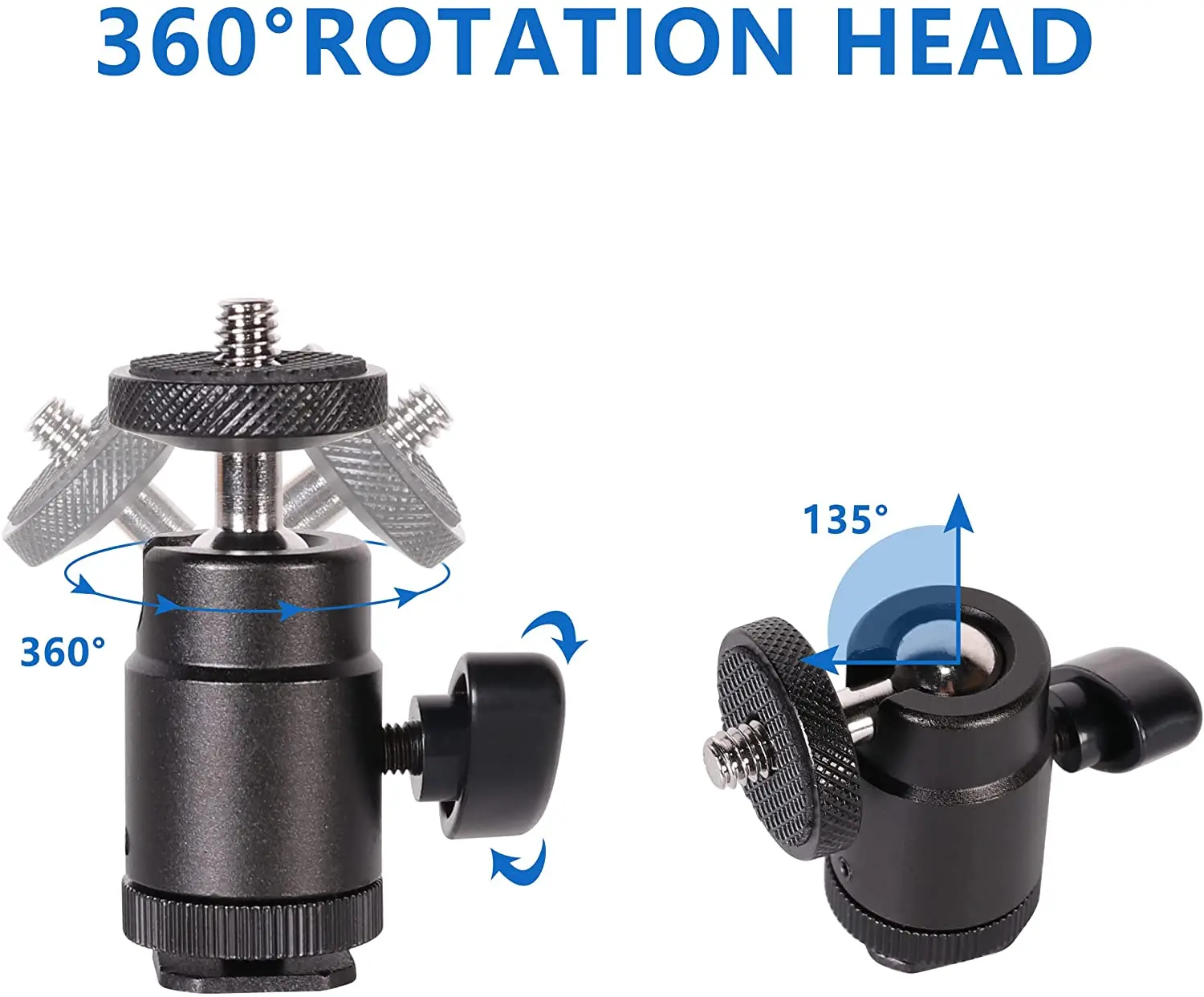 Photography Mini Ball Head Hot Shoe Mount Adapter for Cameras, Camcorders, Smartphone, Gopro, LED Video Light, Video Monitor