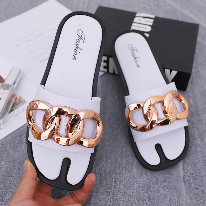 lazy flip flops women casual beach flip flops metal buckle summer INS sandals cheap Fashion women Slippers