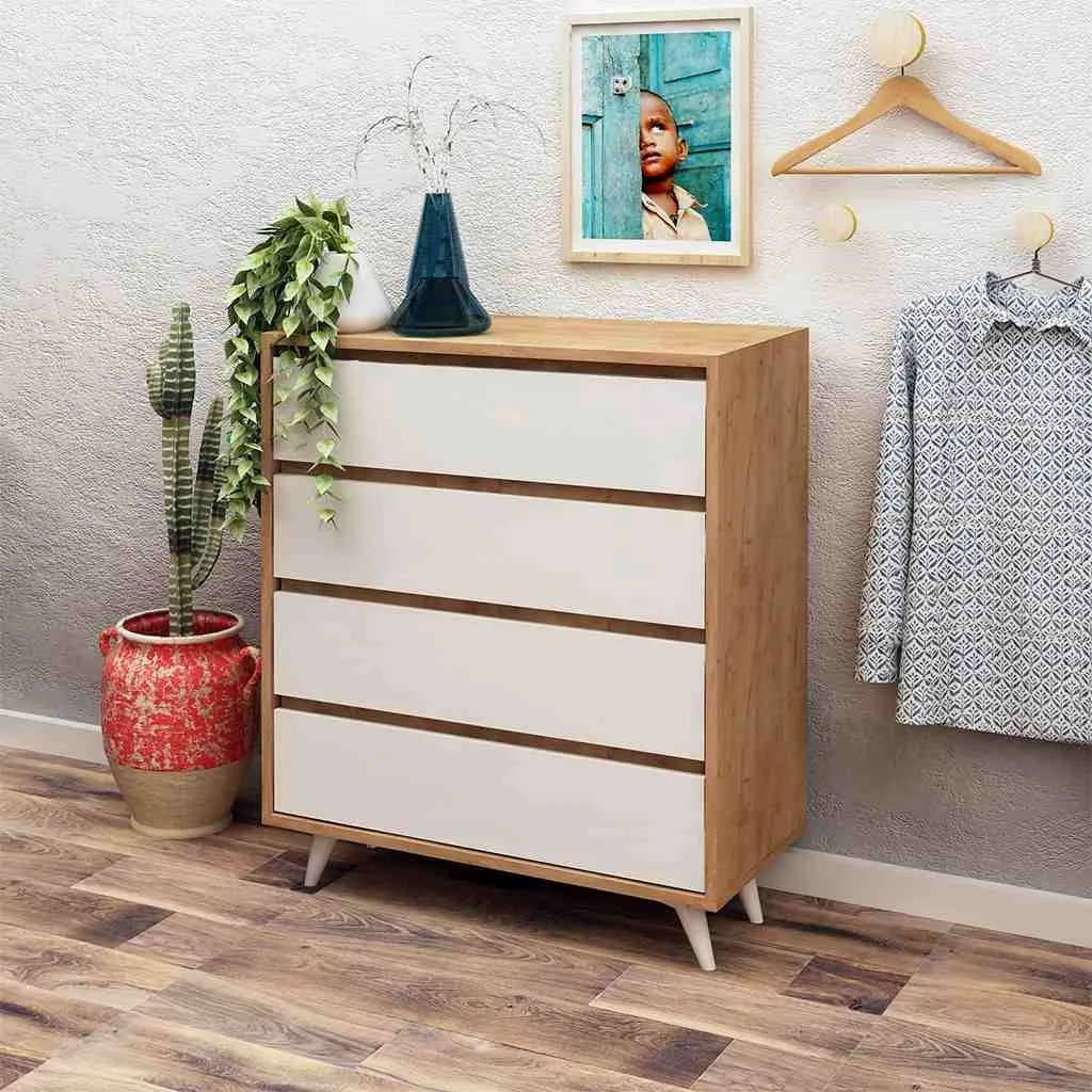 FONDLIVE MDF комод белый и бежевый 4 ящика современный деревянный