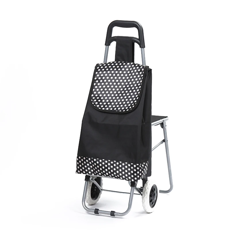 Grocery bags wholesale foldable shopping trolley 2 wheels bag with printed logo foldable seat