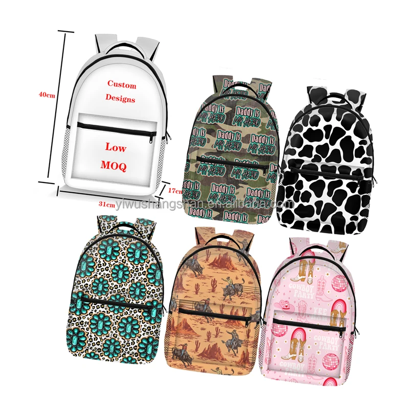 Hot Selling Custom Western Pattern Full Printed Children Backpack Boys Girls Boutique Backpacks Baby School Bag Book Bags