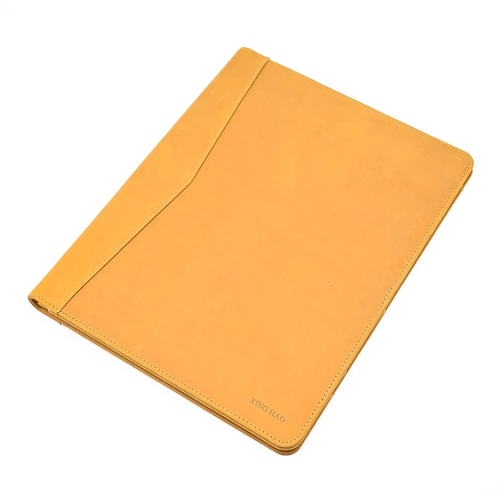 Durable Crazy Horse Real Leather Portfolio A4 Folder Versatile Document Folder with Custom Logo
