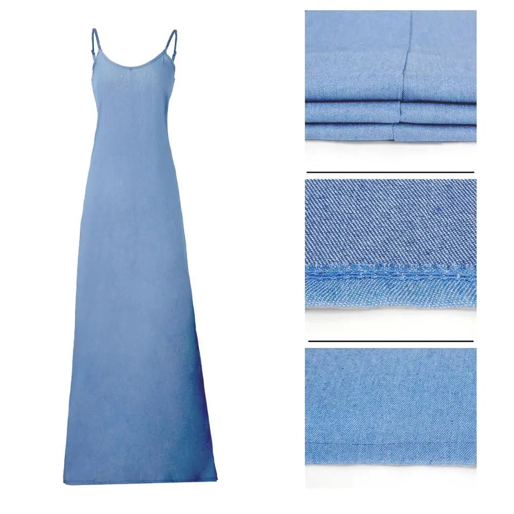 
Summer casual solid loose off shoulder maxi dresses long women denim dress 