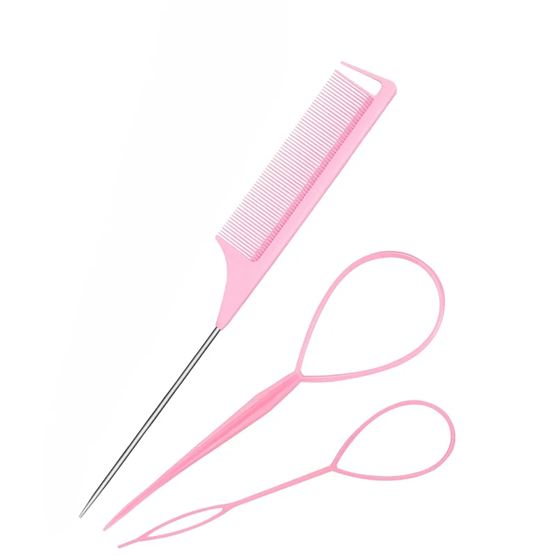 2024 New Parting Comb Braiding Comb Tool Kit 2 PCS Hair Pull Through Tool 1 PCS Hair Band Cutter Set For Braiding Styling