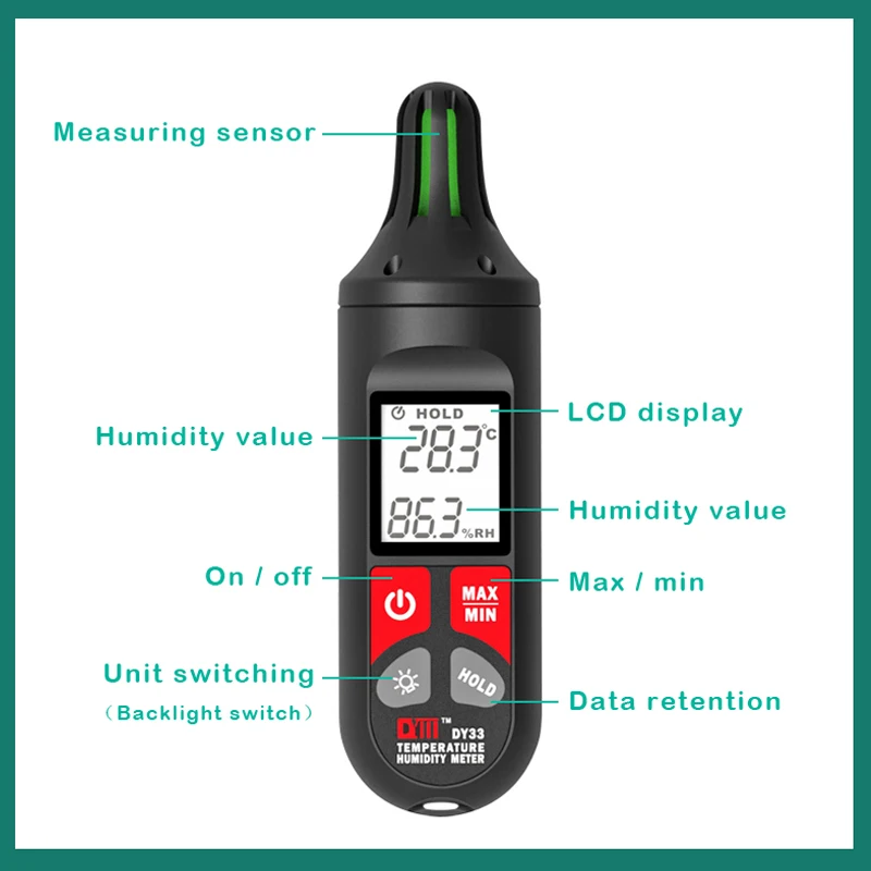 Thermo-hydrometer Lcd Display Thermometer & Hygrometer DY33 Max Min for Storage