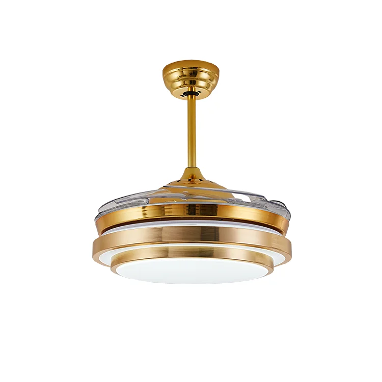 Modern Golden 42 Inch Invisible 4 Blades Decorative Ceiling Fan with LED Light