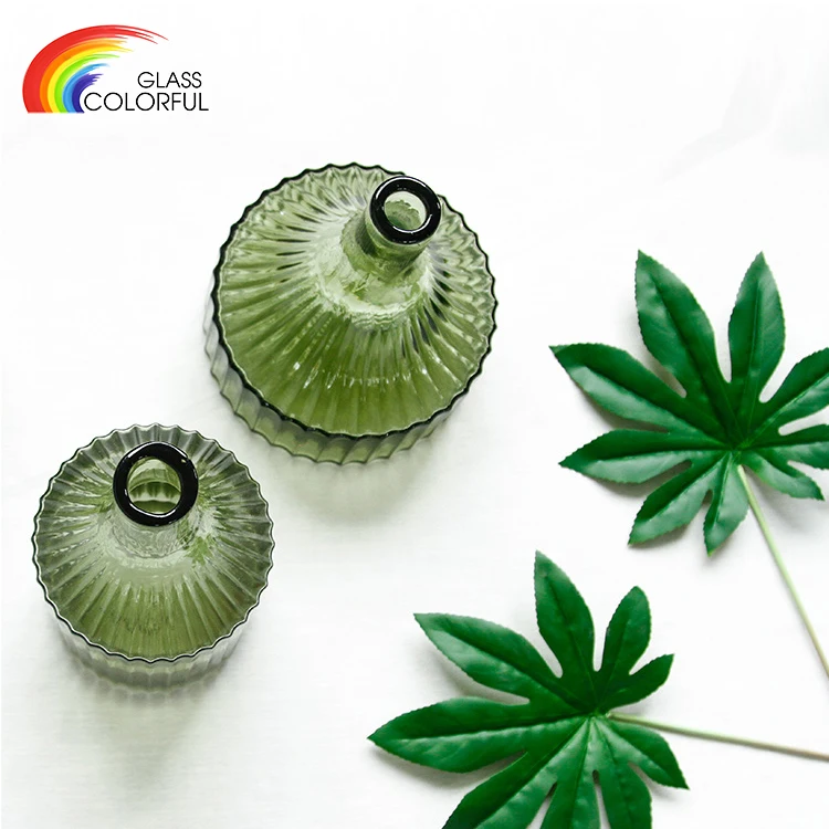 Fine mouth glass vase for wedding table green glass