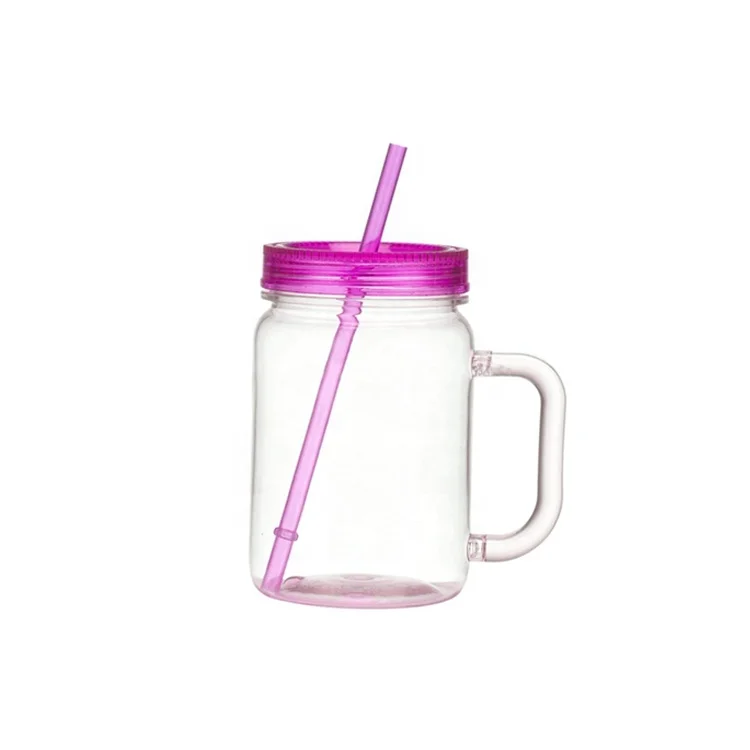 BPA Free round shape plastic Mason Jar With Tin Lid And Straw