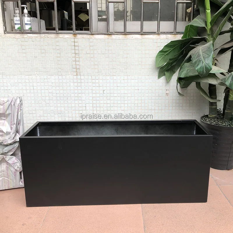 Outdoor garden supplies matte black paint decorative rectangular flower pot / planter box