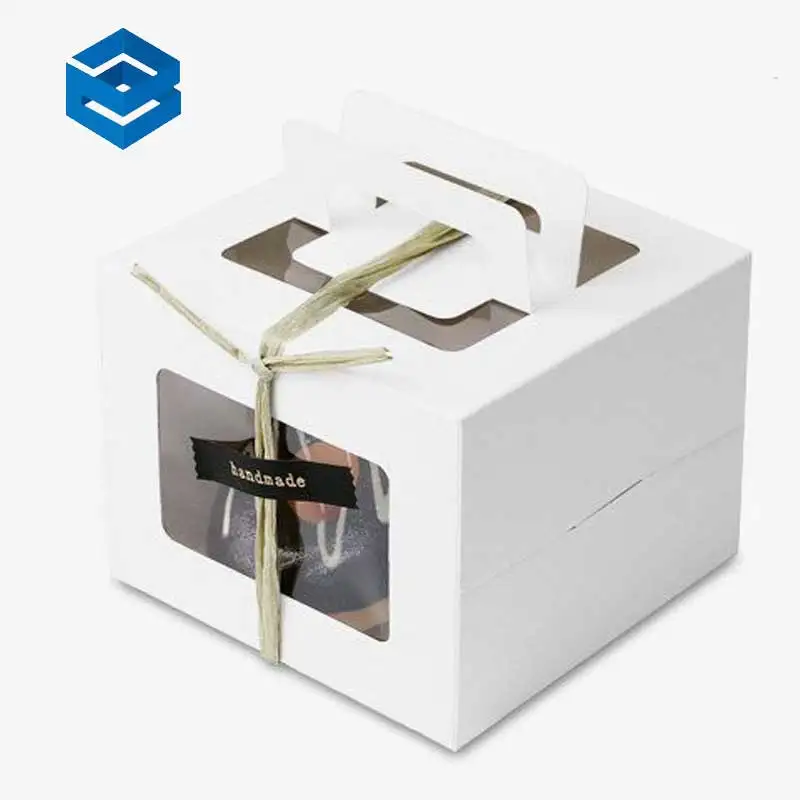 Ribbon Cake Packaging Box Cake Boxes Packaging with Handle Transparent Food Grade Baked Goods Packaging 10 Inch 12 Inch 500 Pcs