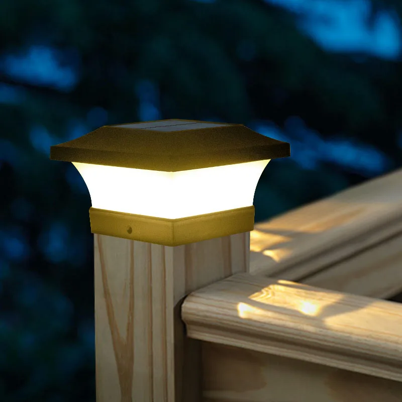 6LED Solar LED Deck Post Light Garden Square Fence Landscape lamp Black ABS finish waterproof switch Rechargeable  lithium