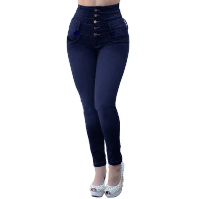 Custom logo blue jeans slim fit high waist sexy women jeans pants denim