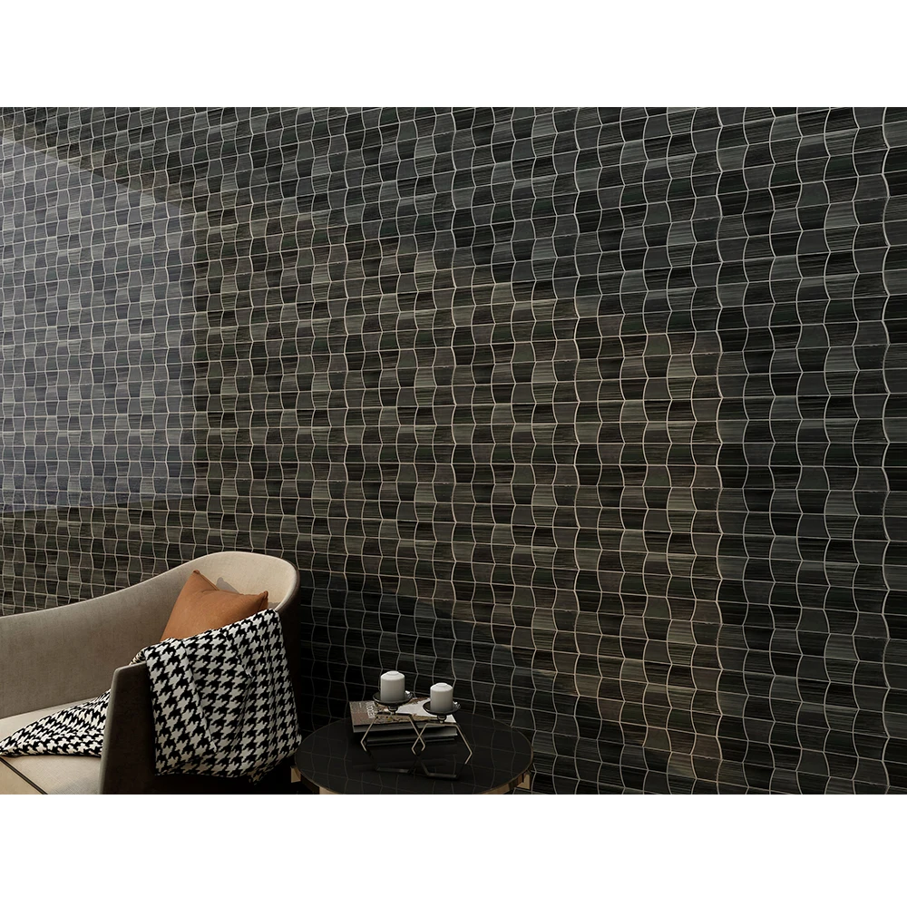 Natural Stone Carrara White Grey Marble Mosaic Hexagon Square Pattern Leaf Design 10mm Crystal Glass Hotel Wall Decor Floor Room