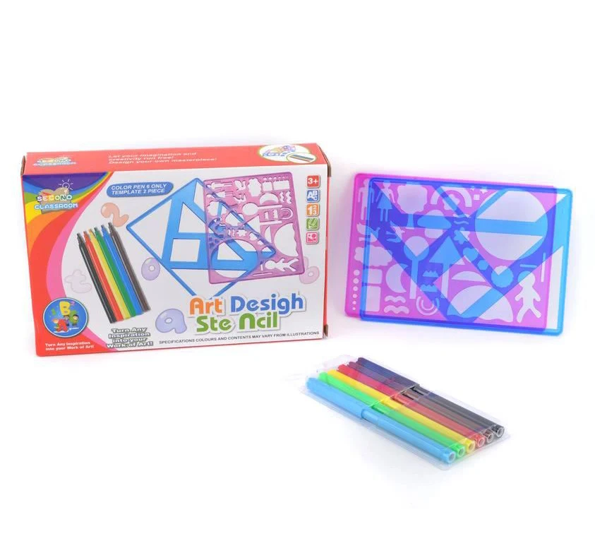 Kids stationery toys art design stencil toys plastic drawing stencil set