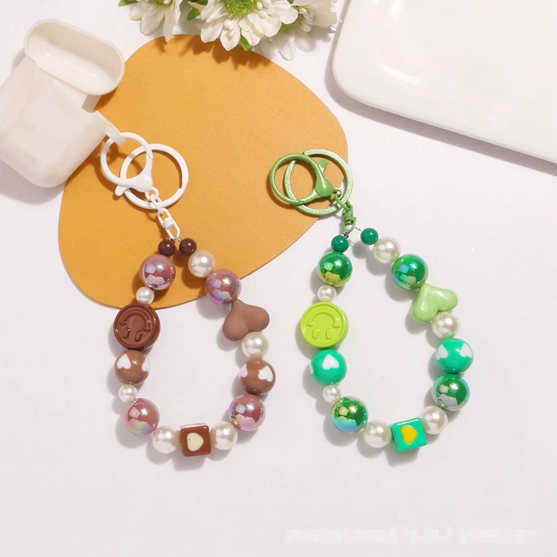 Mengda Double face smile beaded chain keychain pendant Creative paint lobster buckle accessories bag headphone sleeve decoration