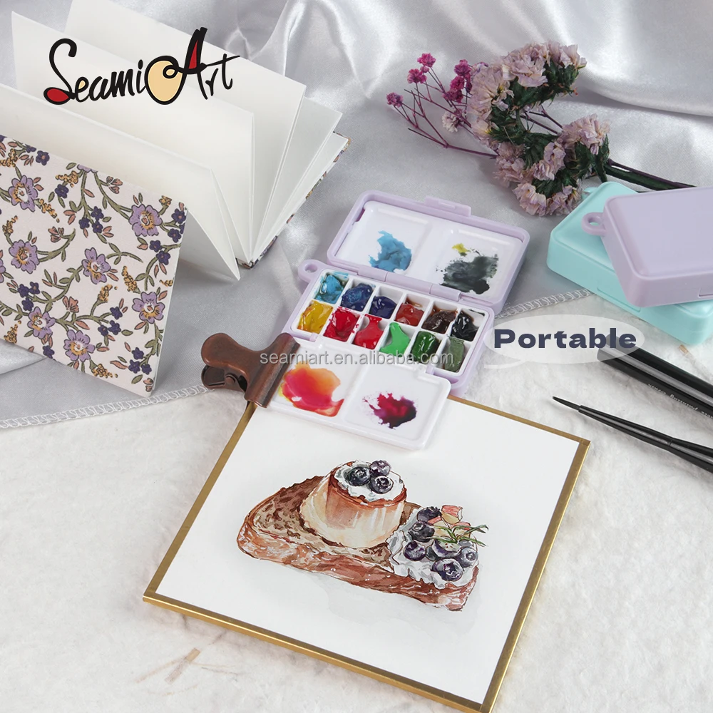 New Design 12 Grids Mini Plastic Portable Watercolor Painting Palette Box Travel Paint case