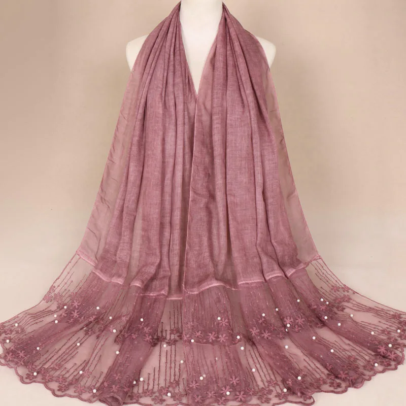 CPC Hot Sale Designs Tie Dyeing Plain Cotton Headscarf Muffler Muslin Hijab Lace Embroidery Scarf Women