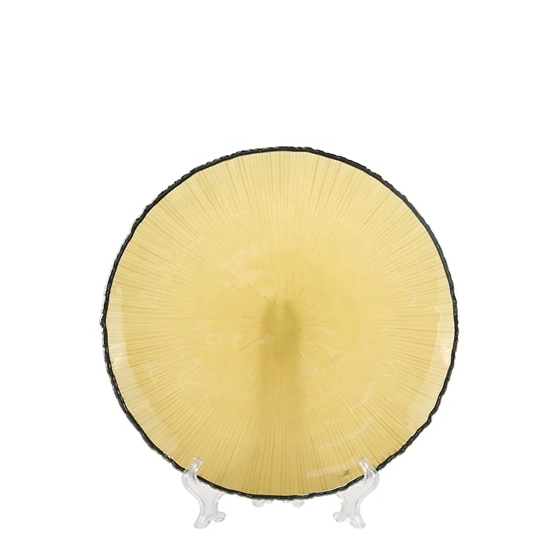 Steak plate European golden real silver rim glass dinner plate household dinner set