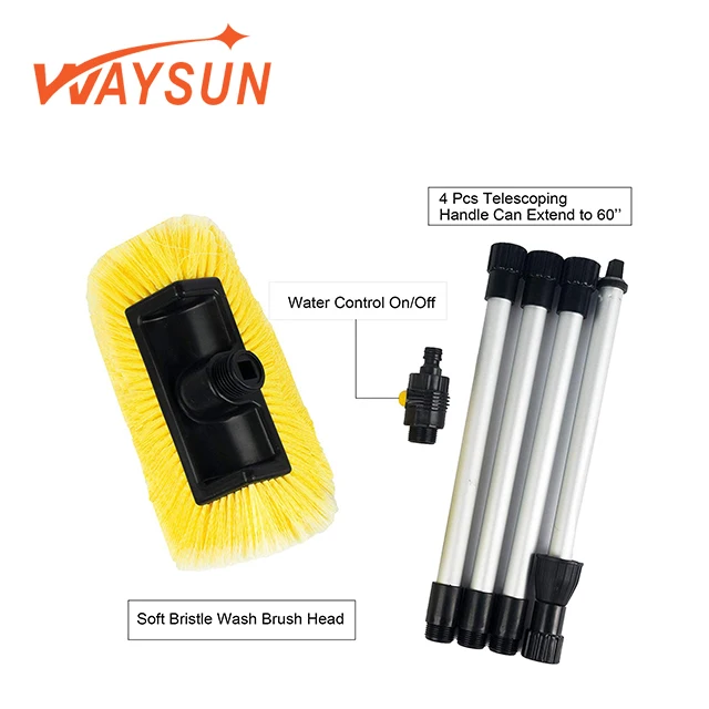 Telescopic Handle Soft Bristle Car Wash Brush Water Flow Switch Car Wash Cleaning Broom