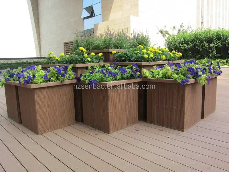Park garden wpc flower box durable weather-resistant wpc wood outdoor metal steel planter pot garbage box