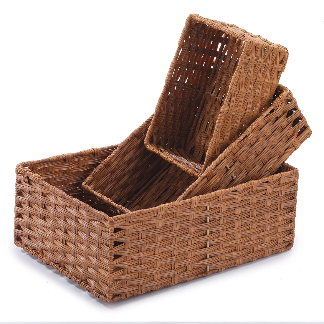 Прямоугольная пластиковая корзина для хранения из ротанга