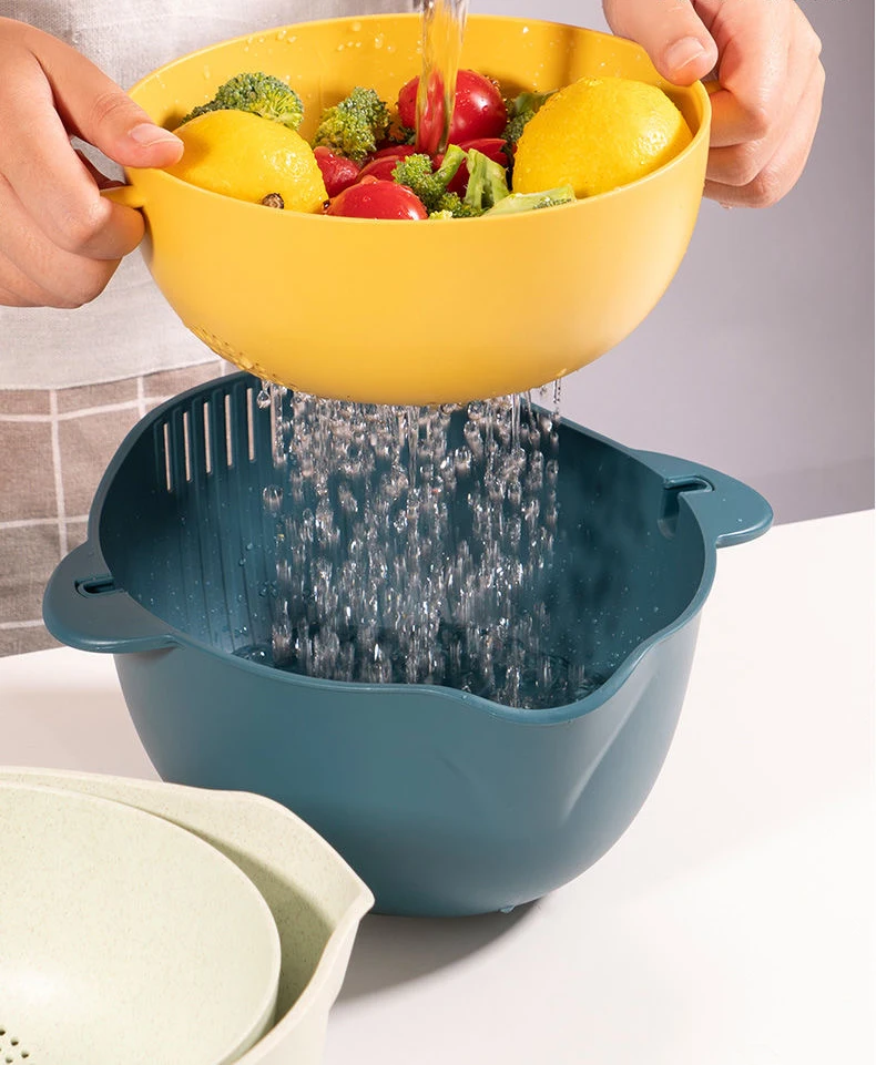 BPA Free Space-Saver Portable Food Strainer,Colander Set with Bowl Strainer Plastic Colander for Pasta, Veggies, and Fruits