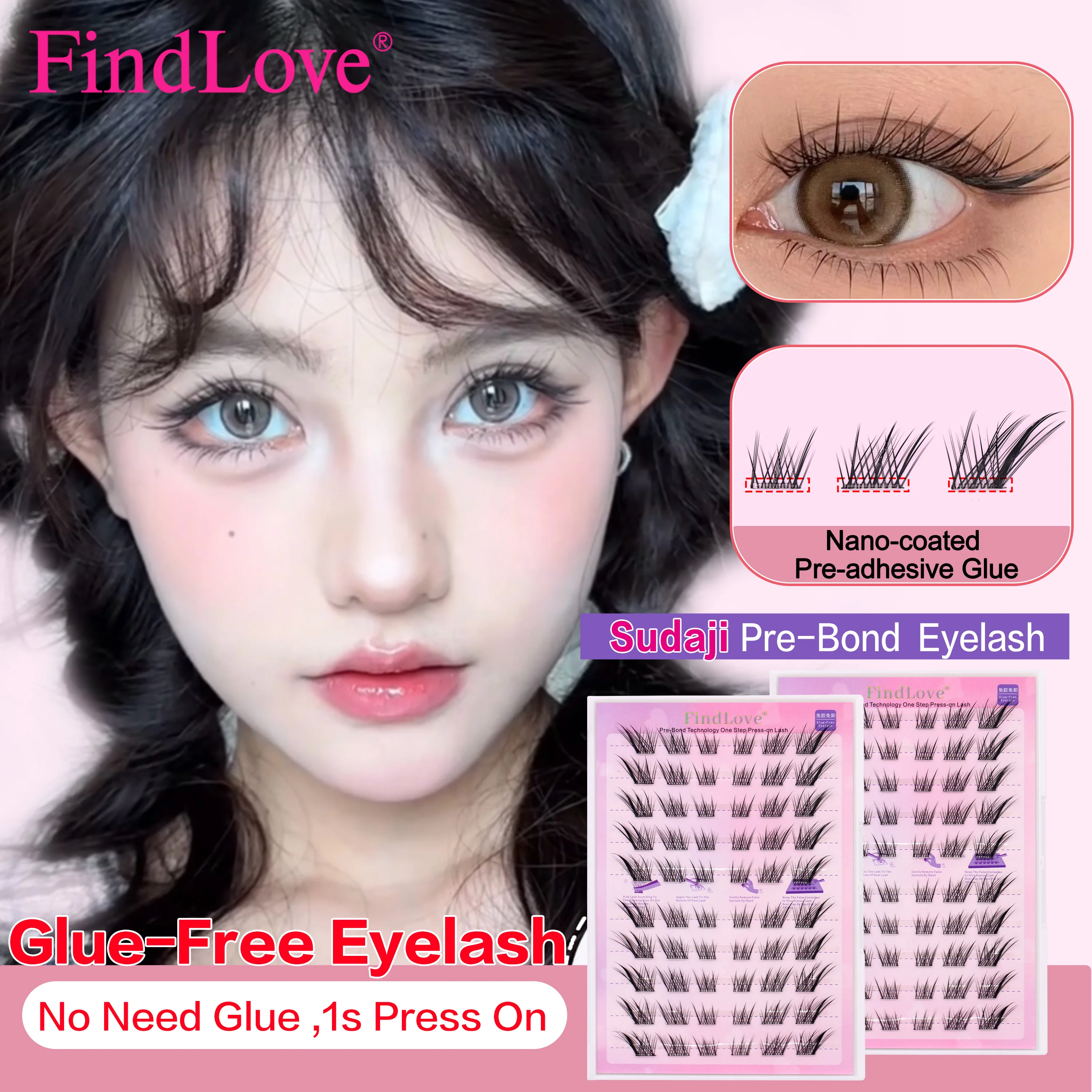 Sudaji Premium Press on Self Adhesive Cluster Lash No Glue Needed Self Adhesive Lashes Lash Clusters No Glue Needed