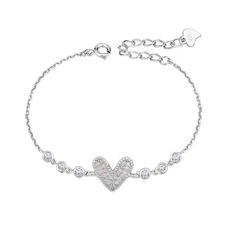 Wholesale heart bead charm bracelet 925 Sterling silver adjustable bracelets for women
