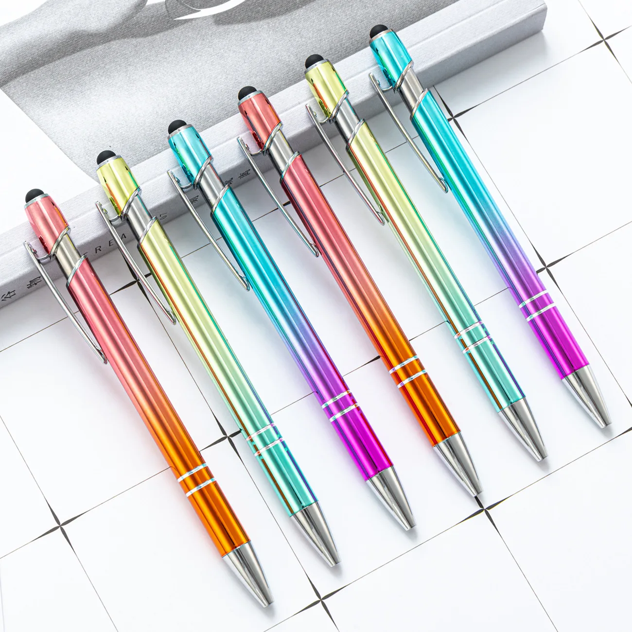 2022 New Rainbow Color Metal Ballpoint Pen Gradient Promotional Stylus Ball Pen